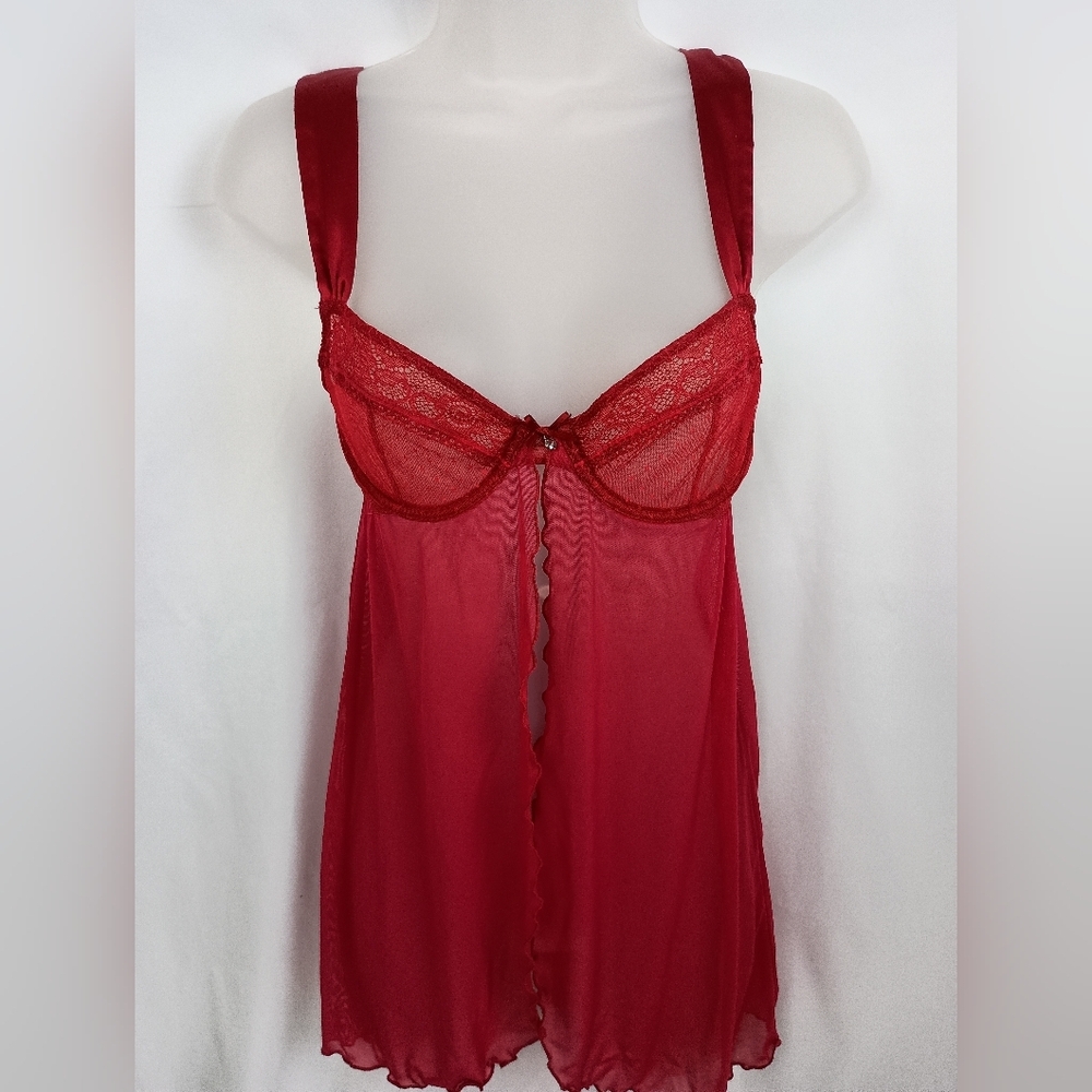 Sexy Sheer Romantic Valentines Day S Crimson Red Lace Babydoll Lingerie (#1,382)